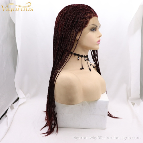 Vigorous braid long bug black wholesale cheap heat resistente synthetic wig with lace front